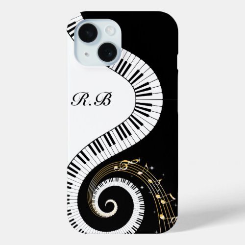 Monogram Piano Keys and  Musical Notes iPhone 15 Case