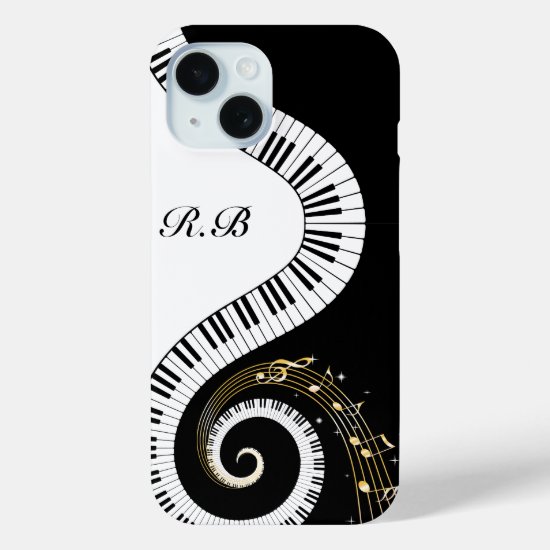 Monogram Piano Keys and  Musical Notes iPhone 15 Case
