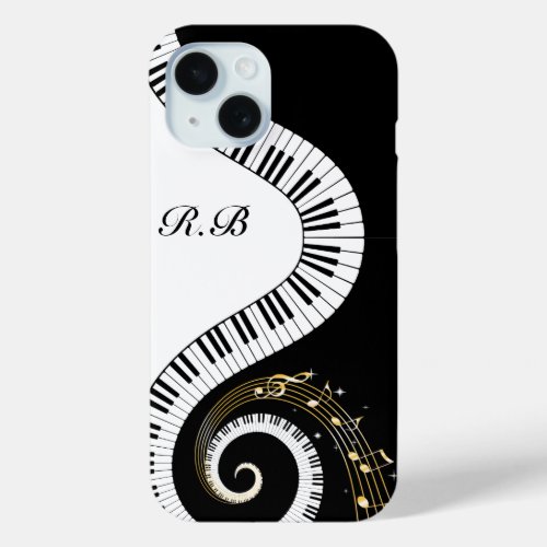 Monogram Piano Keys and  Musical Notes iPhone 15 Case