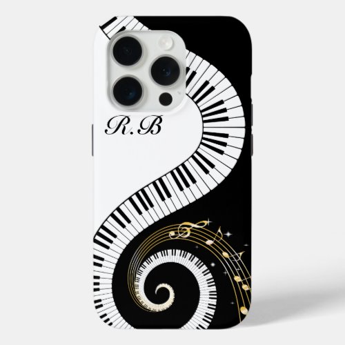 Monogram Piano Keys and  Musical Notes iPhone 15 Pro Case