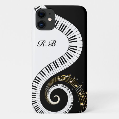 Monogram Piano Keys and  Musical Notes iPhone 11 Case