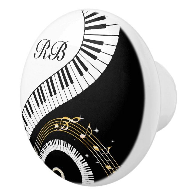 Monogram Piano Keys and Musical Notes Ceramic Knob (Right)
