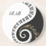Monogram Piano Keys and  Musical Notes Drink Coaster<br><div class="desc">Unusual monogrammed musical design featuring swirling piano keys with gold musical notes flowing from the centre of the keys. This design would make the perfect gift for the piano lover and is available on a collection of gifts and paper products. Just change the letters to create a unique monogrammed musical...</div>