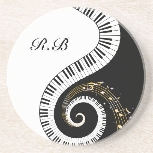 Monogram Piano Keys and  Musical Notes Drink Coaster