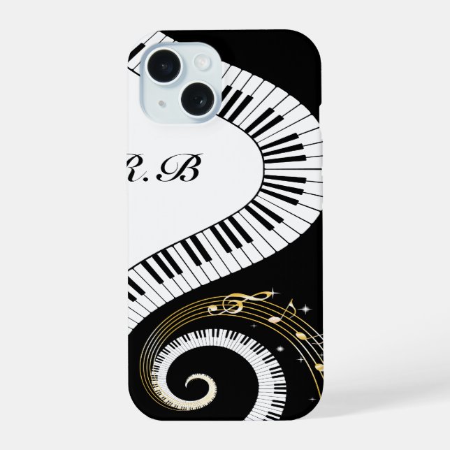 Monogram Piano Keys and  Musical Notes Iphone Case (Back)
