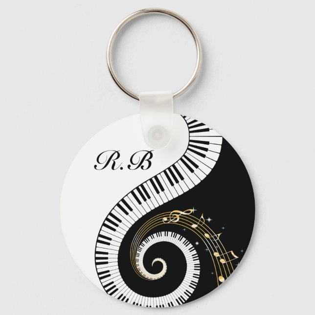 Monogram Piano Keys and  Musical Notes Keychain (Front)