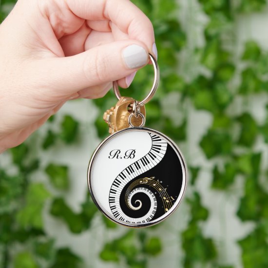 Monogram Piano Keys and Musical Notes Keychain