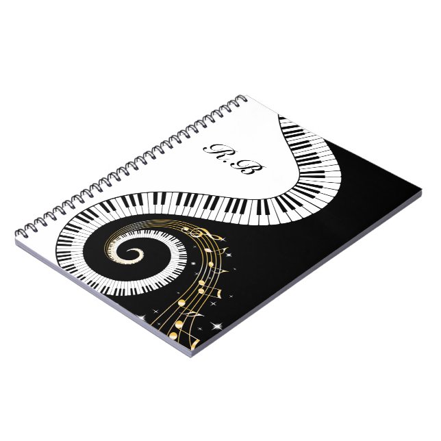 Monogram Piano Keys and  Musical Notes Notebook (Left Side)