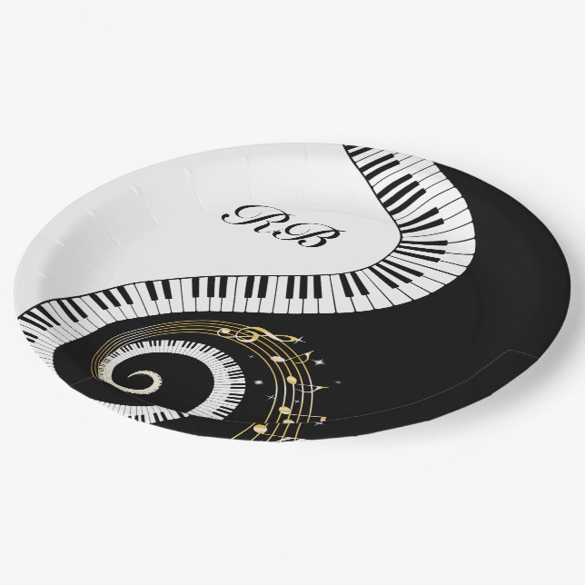 Monogram Piano Keys and Musical Notes Paper Plates (Angled)