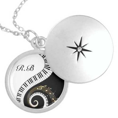 Monogram Piano Keys and  Musical Notes Sterling Si Locket Necklace