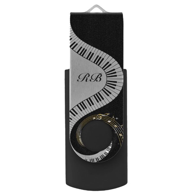 Monogram Piano Keys and Musical Notes USB Flash Drive (Front Vertical)