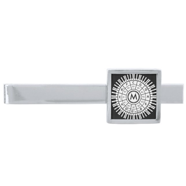 Monogram Piano Keys Circle of Fifths Silver Finish Tie Bar (Front)