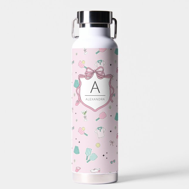 Monogram Pickleball Gift for Her Water Bottle (Front)
