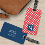 Monogram Picnic Red Gingham and Blue Luggage Tag<br><div class="desc">Travel in style with this stylish monogram luggage tag featuring a blue square against a picnic red gingham pattern on the front with a match blue back side.. Personalize it by replacing the placeholder text. For more options such as to change the font and it's size/color or the spacing between...</div>