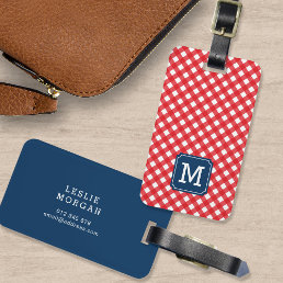 Monogram Picnic Red Gingham and Blue Luggage Tag