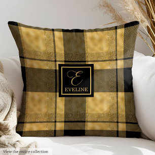 Monogram Pillow Black Gold Elegant Birthday Gift