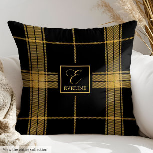 Monogram Pillow Luxe Black Gold Wedding Accent