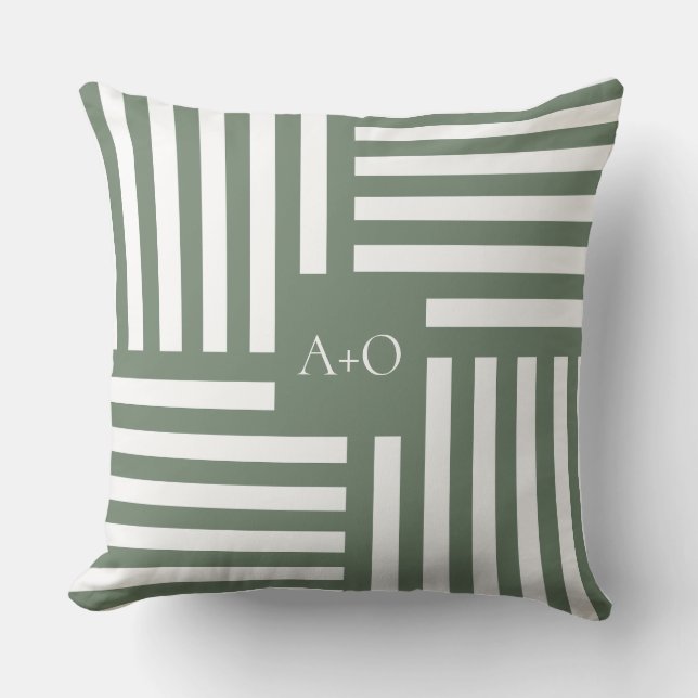 Monogram Pillow with Green Stripes New Home Gift (Front)
