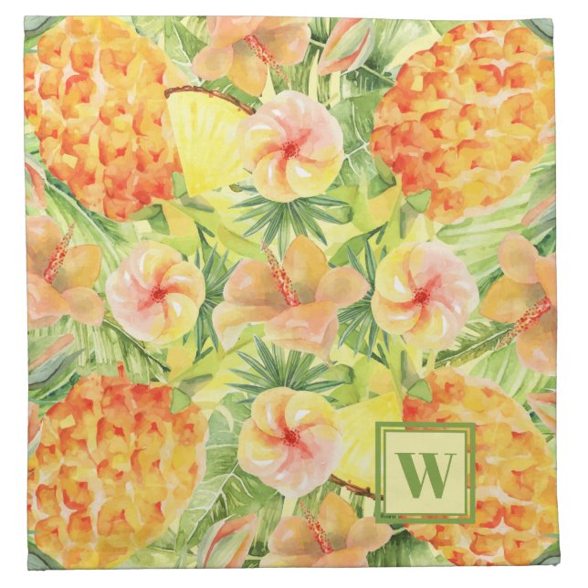 Monogram Pineapples Floral Cloth Napkin (Front)