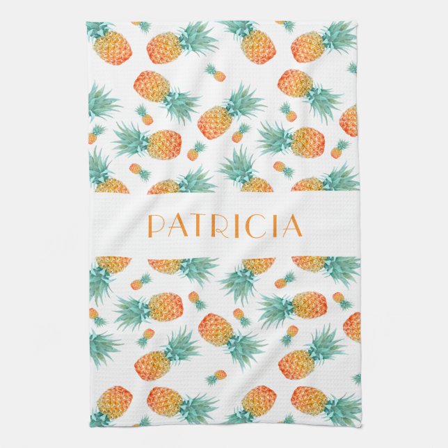 Monogram Pineapples Fruit Pattern Kitchen Towel (Vertical)