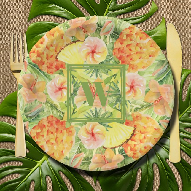 Monogram Pineapples Paper Plates (Monogram Pineapples Paper Plates)