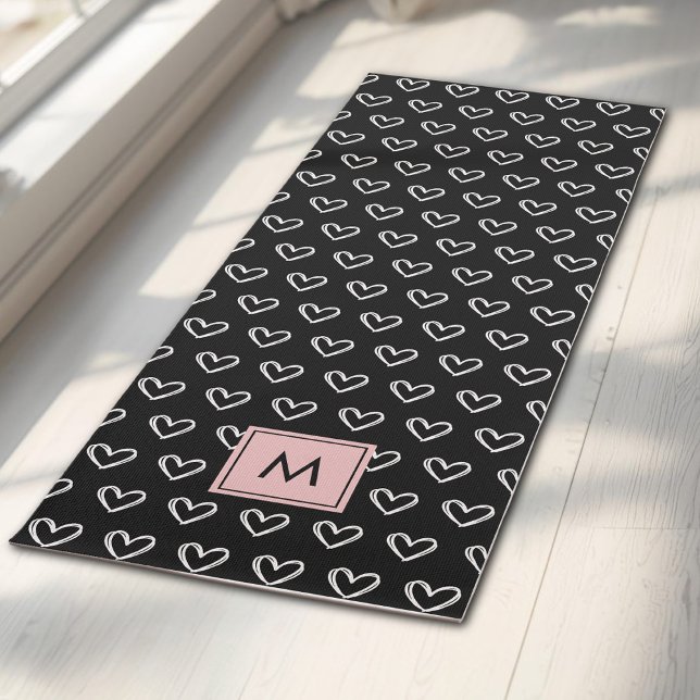 Monogram Pink and Black Heart Pattern  Yoga Mat (Creator Uploaded)