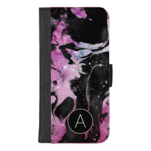 Monogram Pink and Black Marble Swirl Galaxy iPhone 8/7 Plus Wallet Case