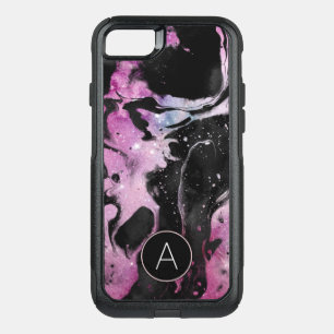 Monogram Pink and Black Marble Swirl Galaxy OtterBox Commuter iPhone SE/8/7 Case