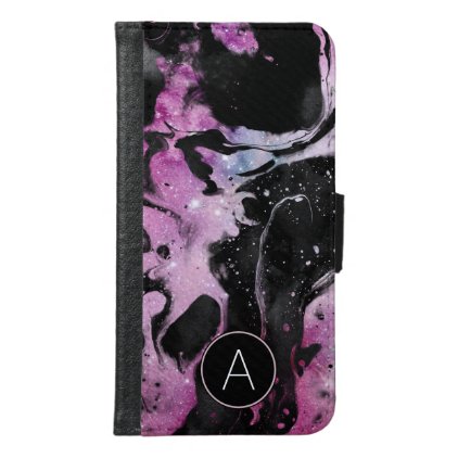 Monogram Pink and Black Marble Swirl Galaxy Samsung Galaxy S6 Wallet Case