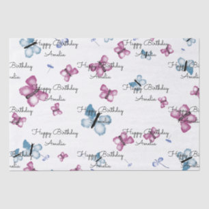 Monogram Pink and Blue Butterfly Tissue Paper