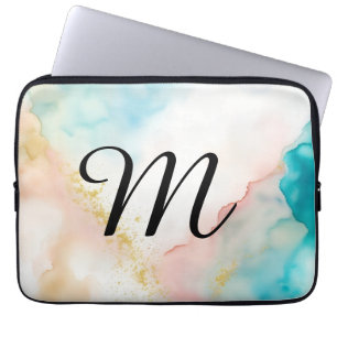 Monogram Pink and Blue Marbled With Faux Glitter Laptop Sleeve