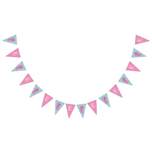 Monogram Pink And Blue Seahorse Under The Sea Bunting Flags