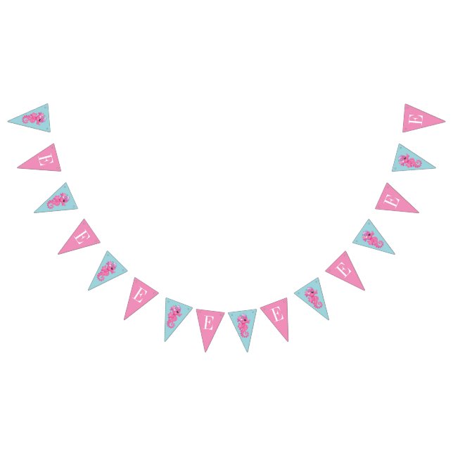 Monogram Pink And Blue Seahorse Under The Sea Bunting Flags (All)