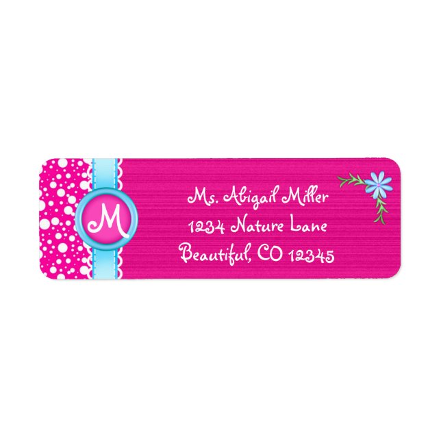 Monogram Pink and Blue with Flower Address Labels (Front)