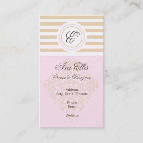 Monogram Pink and Gold Business Card