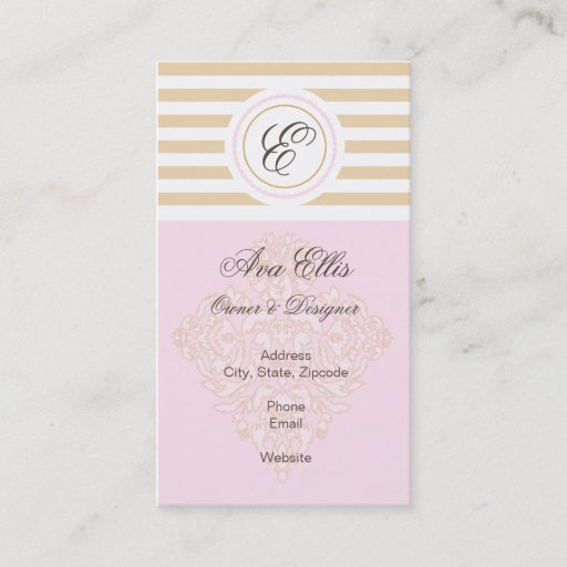 Customizable Monogram Pink and Gold Business Card