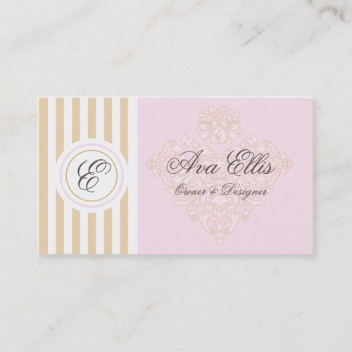 Monogram Pink and Gold Damak Business Card