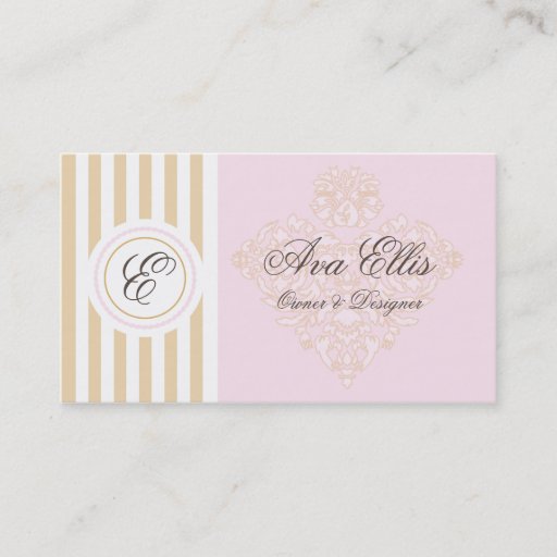 Customizable Monogram Pink and Gold Damak Business Card