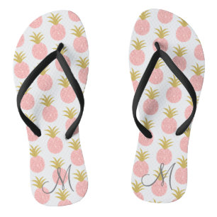 Monogram Pink and Gold Pineapple Flip Flops