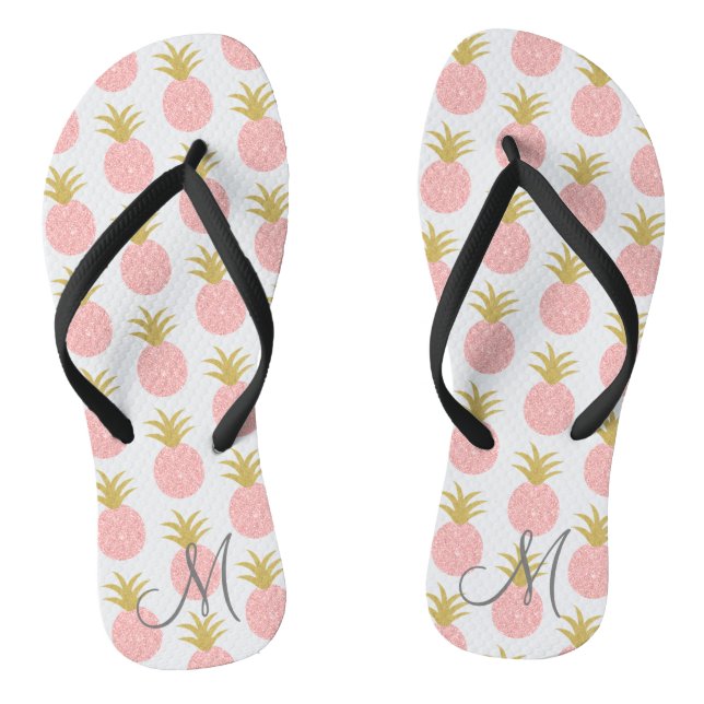 Monogram Pink and Gold Pineapple Flip Flops (Footbed)