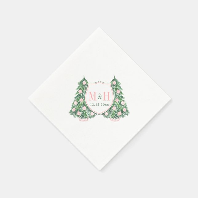Monogram Pink And Green Christmas Wedding Shower Napkins (Corner)
