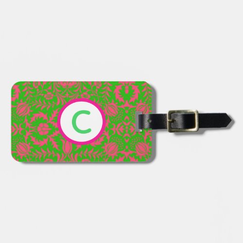 Monogram Pink and Green Floral Luggage Tag