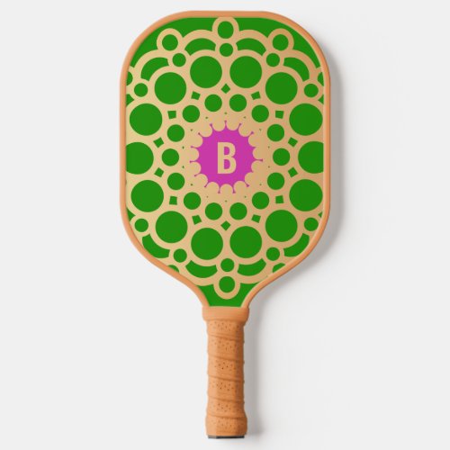 Monogram Pink and Green  _ Gold Circles Pickleball Paddle