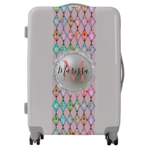 Monogram Pink and Green Harlequin   Luggage