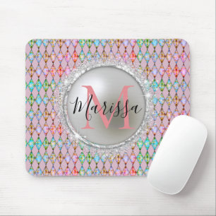 Monogram Pink and Green Harlequin Mouse Pad