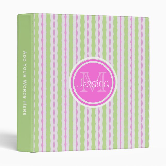 Monogram: Pink And Green Striped Binder 3 (Front/Spine)