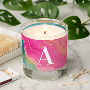 Monogram Pink and Teal Glitter Scented Candle