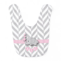 Monogram Pink And White Chevron Baby Elephant Baby Bib