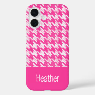 Monogram pink and white houndstooth pattern iPhone 16 case