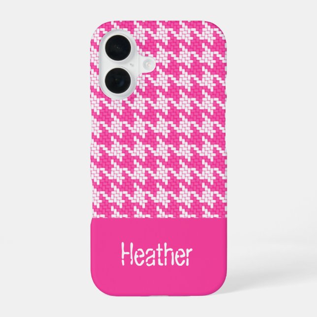 Monogram pink and white houndstooth pattern  iphone case (Back)